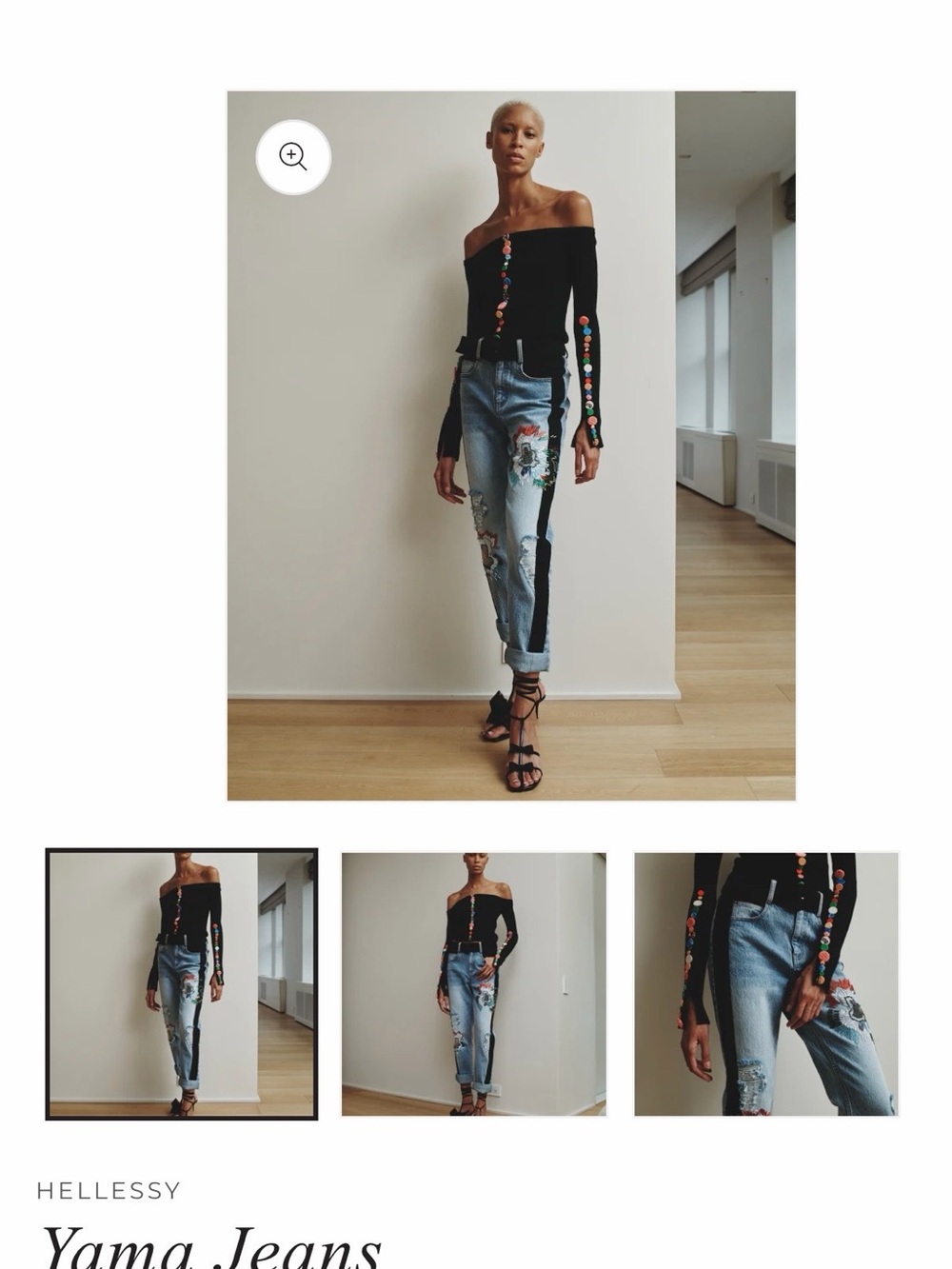 HELLLESSY Yama Embroidered Boyfriend Jeans in Light Blue